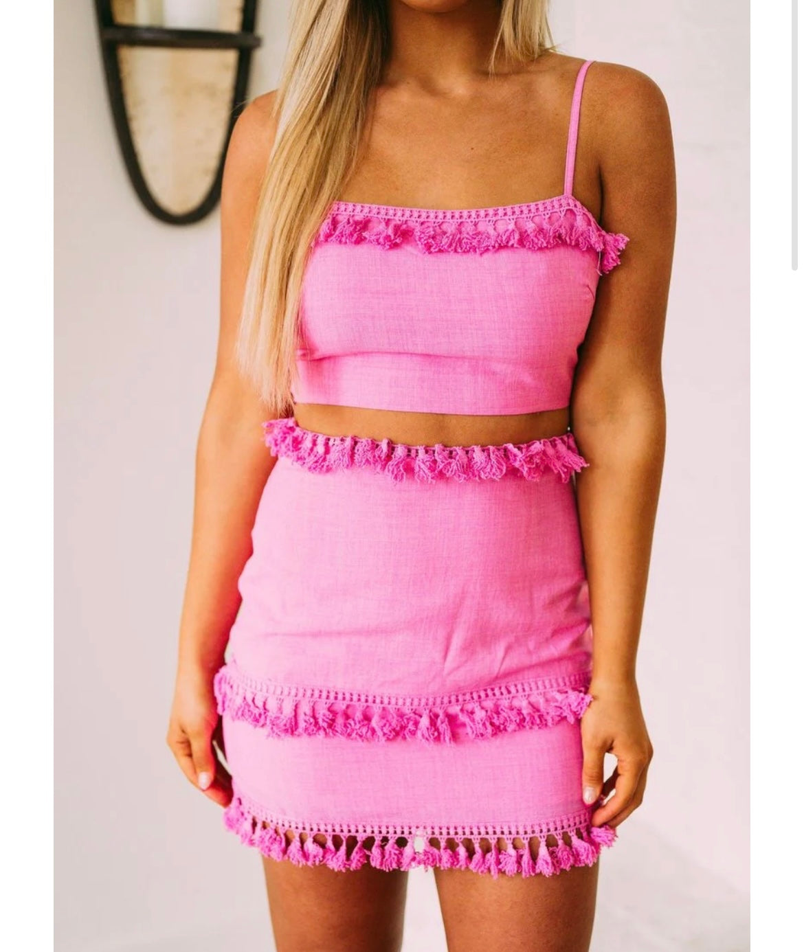 Cloud Ten Fringe Matching Set Women's Size Medium Pink