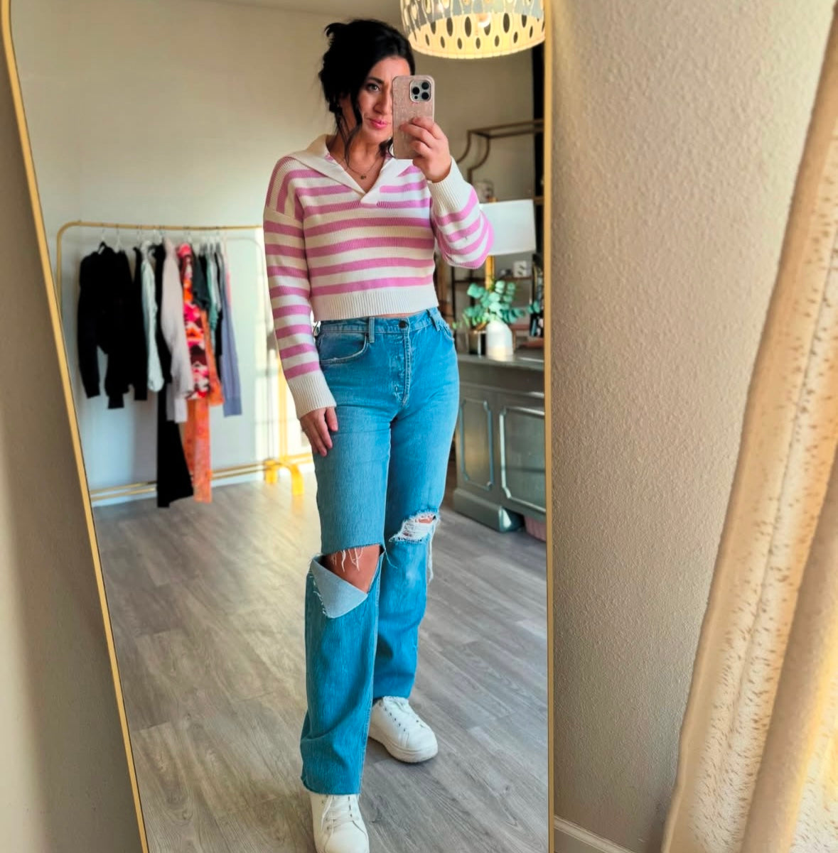 Sincerely Jules Stripe Knit Sweater Women’s XS Cream Pink