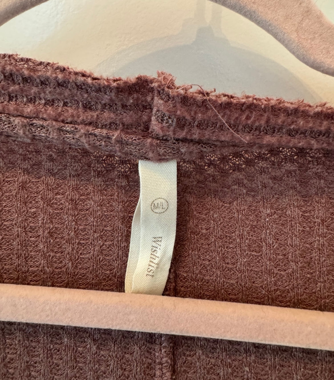 Knot Front Waffle Knit Long Sleeve Top Women’s Size M/L Dark Burgundy