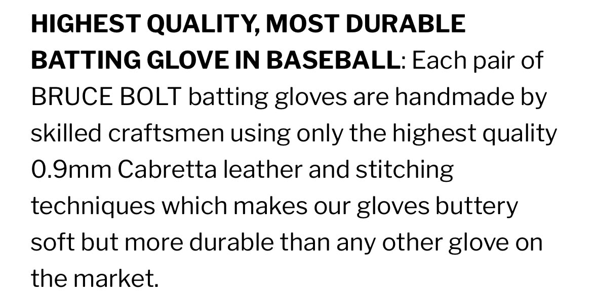 Bader Series Long Cuff Batting Gloves Size Youth Large