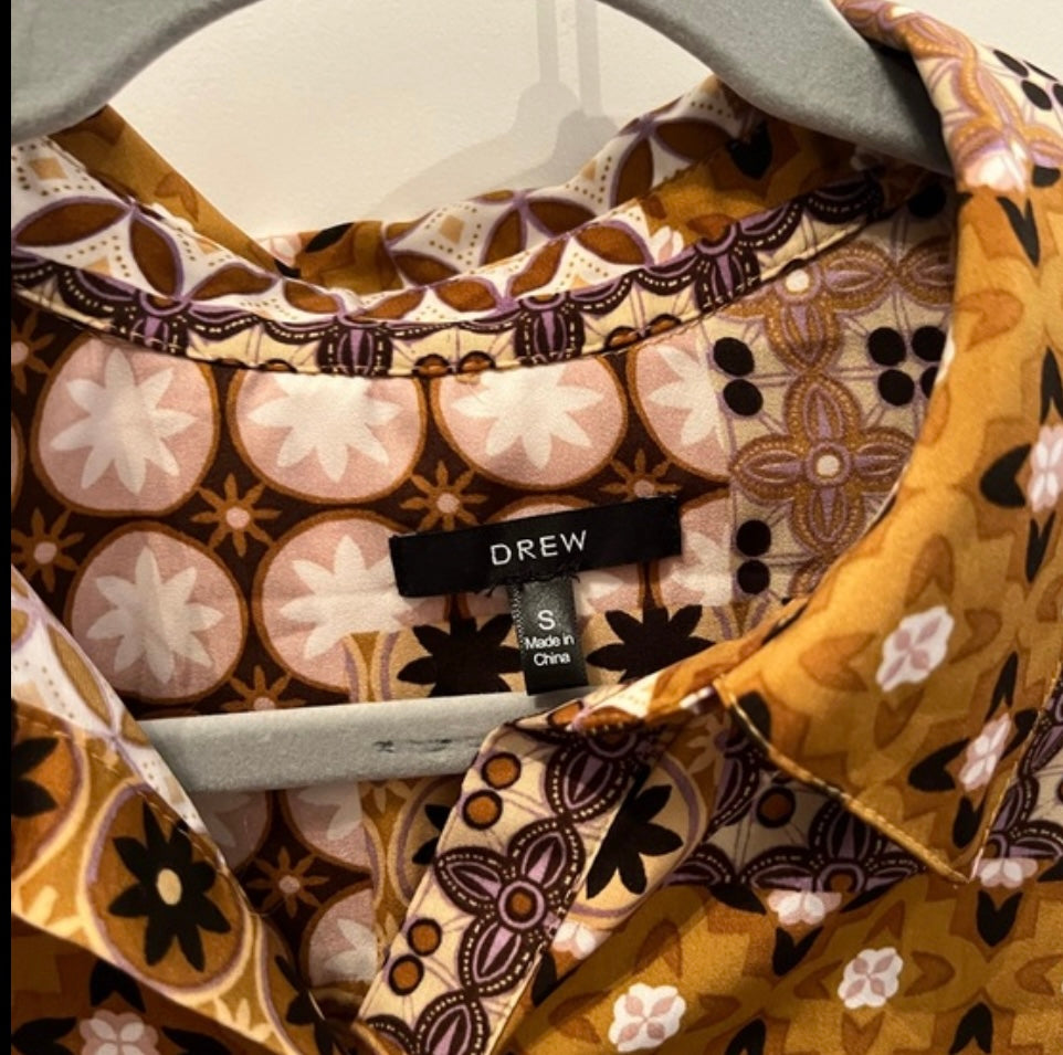 Drew Print Button Front Shirt Women’s Size Small 4-6 Mustard