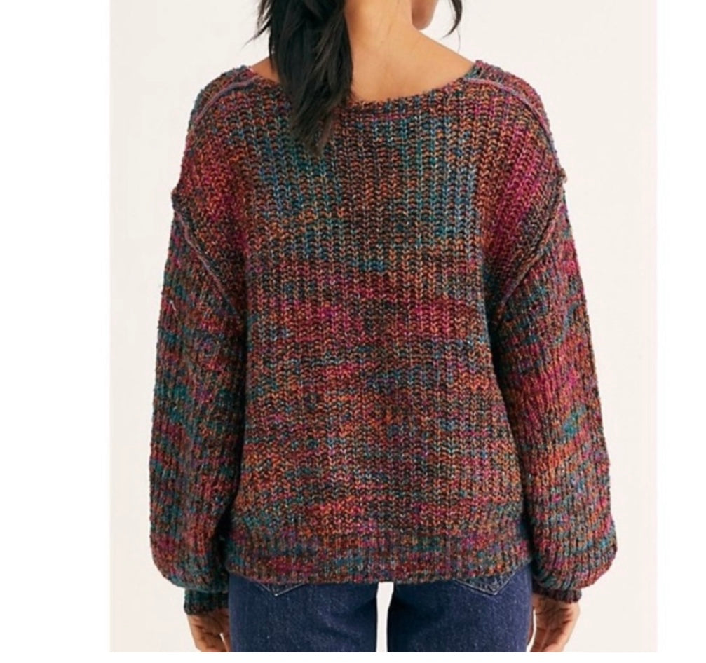 Free People Highland Space Knit Sweater Women’s Size Small Blue Multi