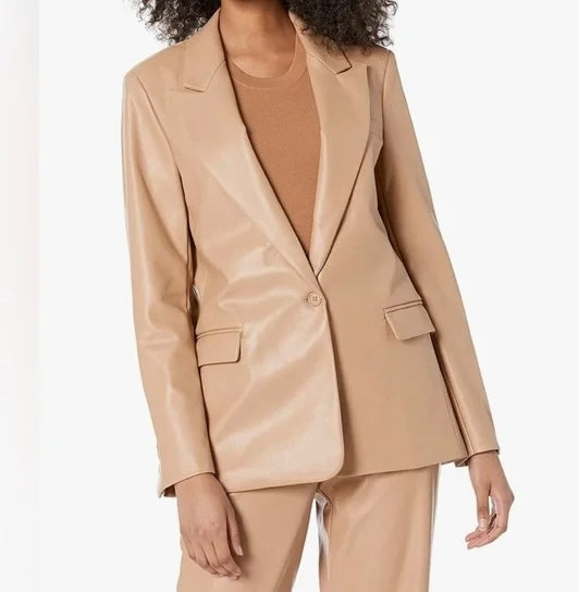 The Drop Faux Leather Blazer Women’s Large Tan