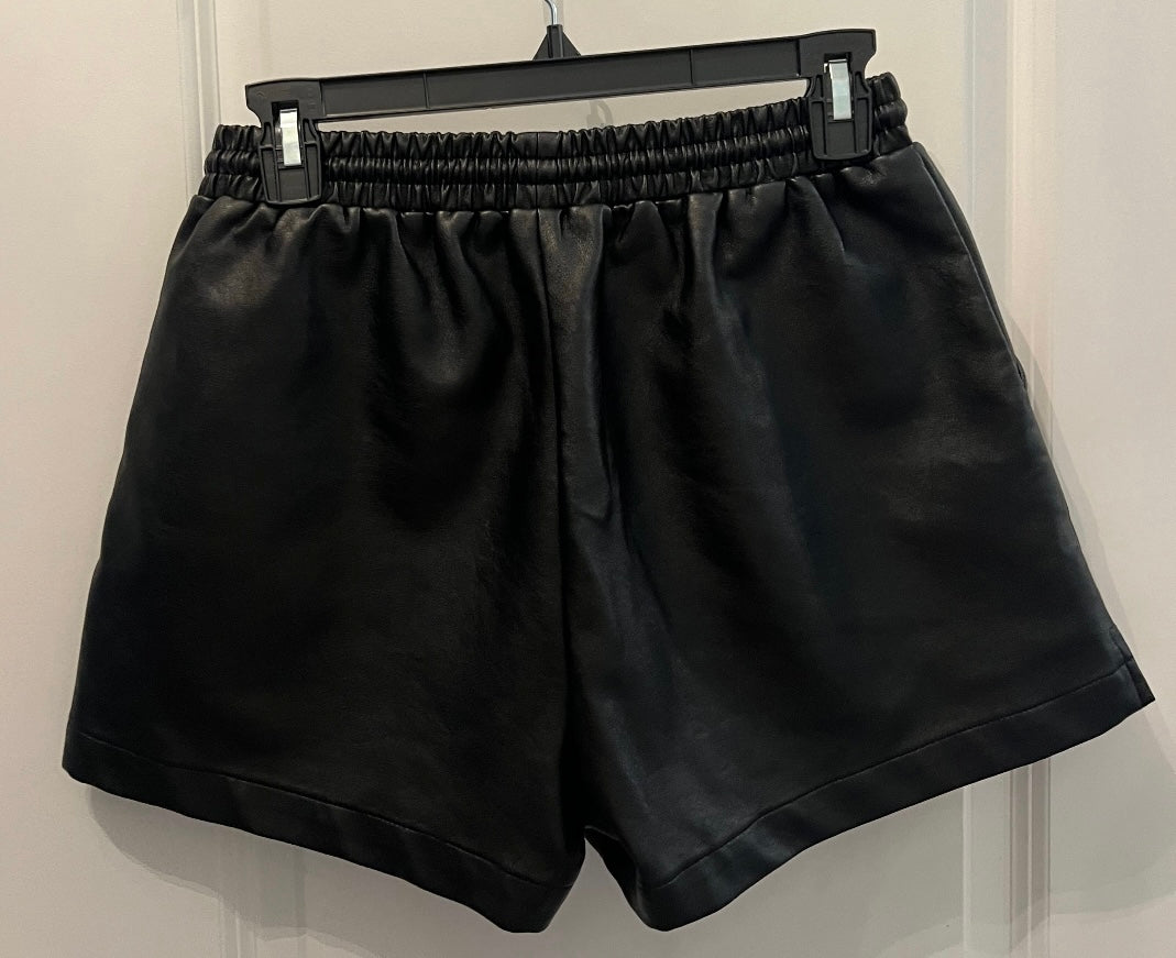 Faux Leather Drawstring Shorts Women’s Size Medium 8-10 Black