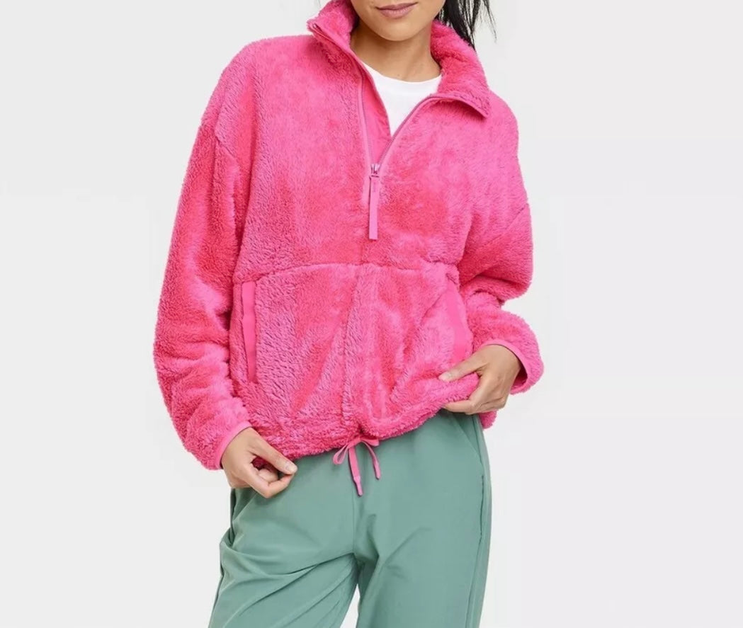 All in Motion Women's High Pile Fleece 1/2 Zip Pull Over Women’s XS Pink