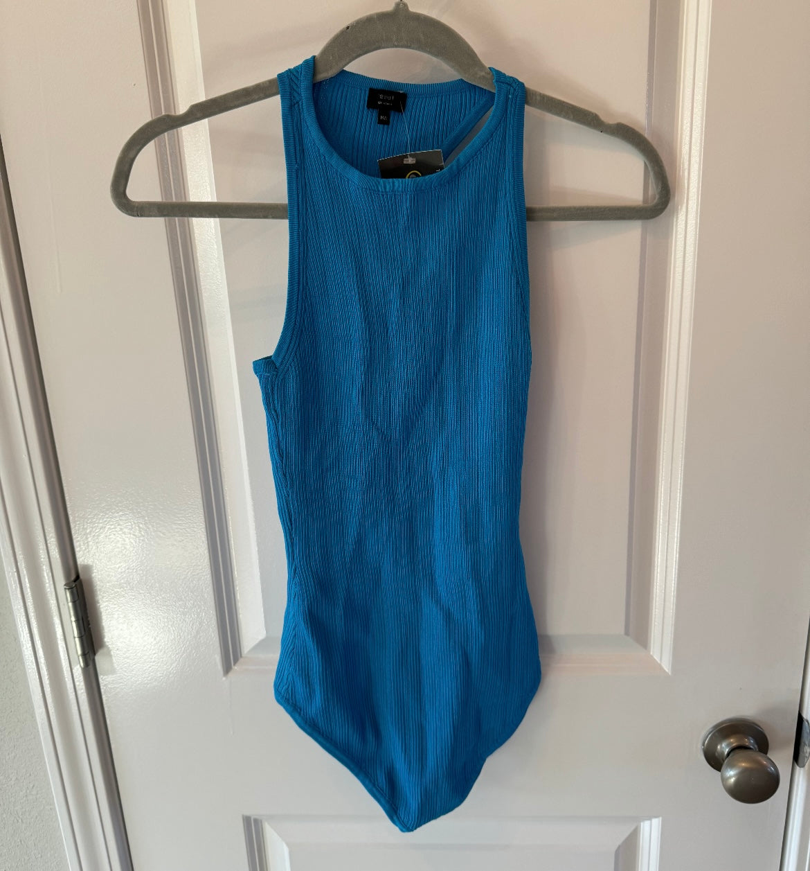 High Neck Racer Back Ribbed Bodysuit Women’s M/L Teal NWT