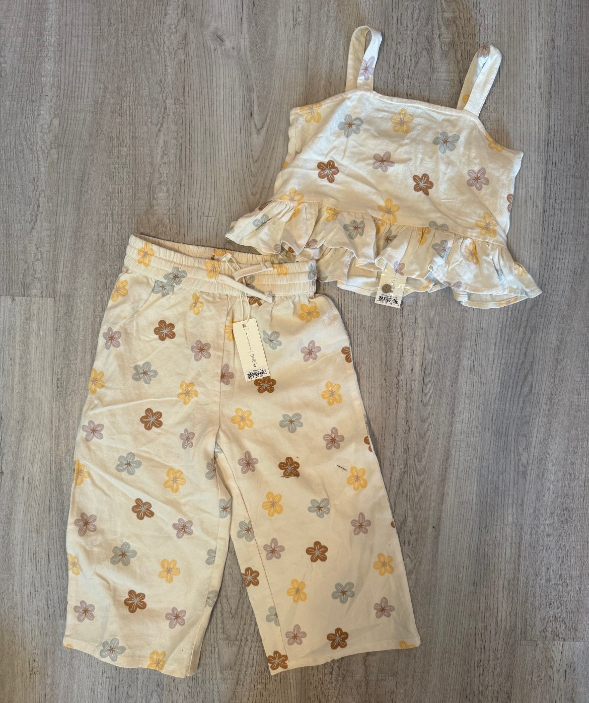 Rylee + Cru Leilani Peplum Top Wide Leg Pant Matching Set Girls Size 4-5 Years Cream