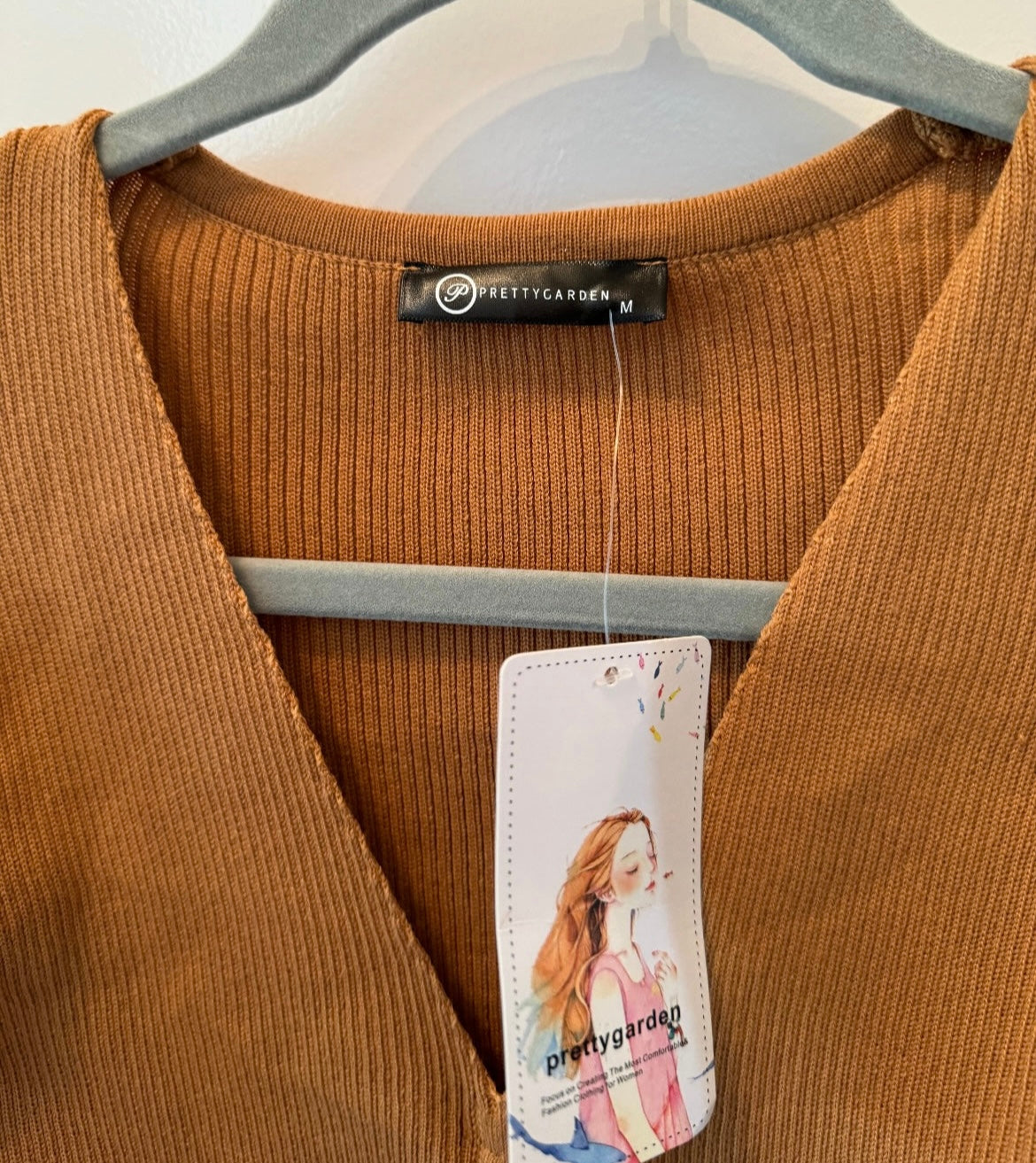 Cinch Front Ribbed Sweater Midi Dress w Side Slit Women’s Size Medium Caramel NWT