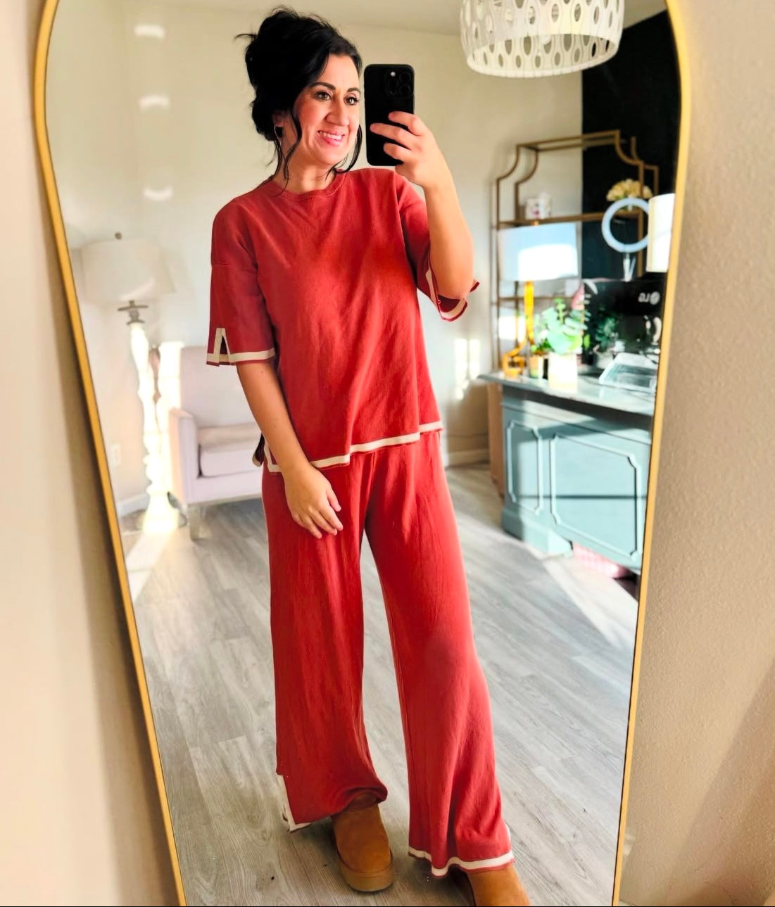Ribbed Loungewear Matching Set Women’s Size XL Burnt Orange