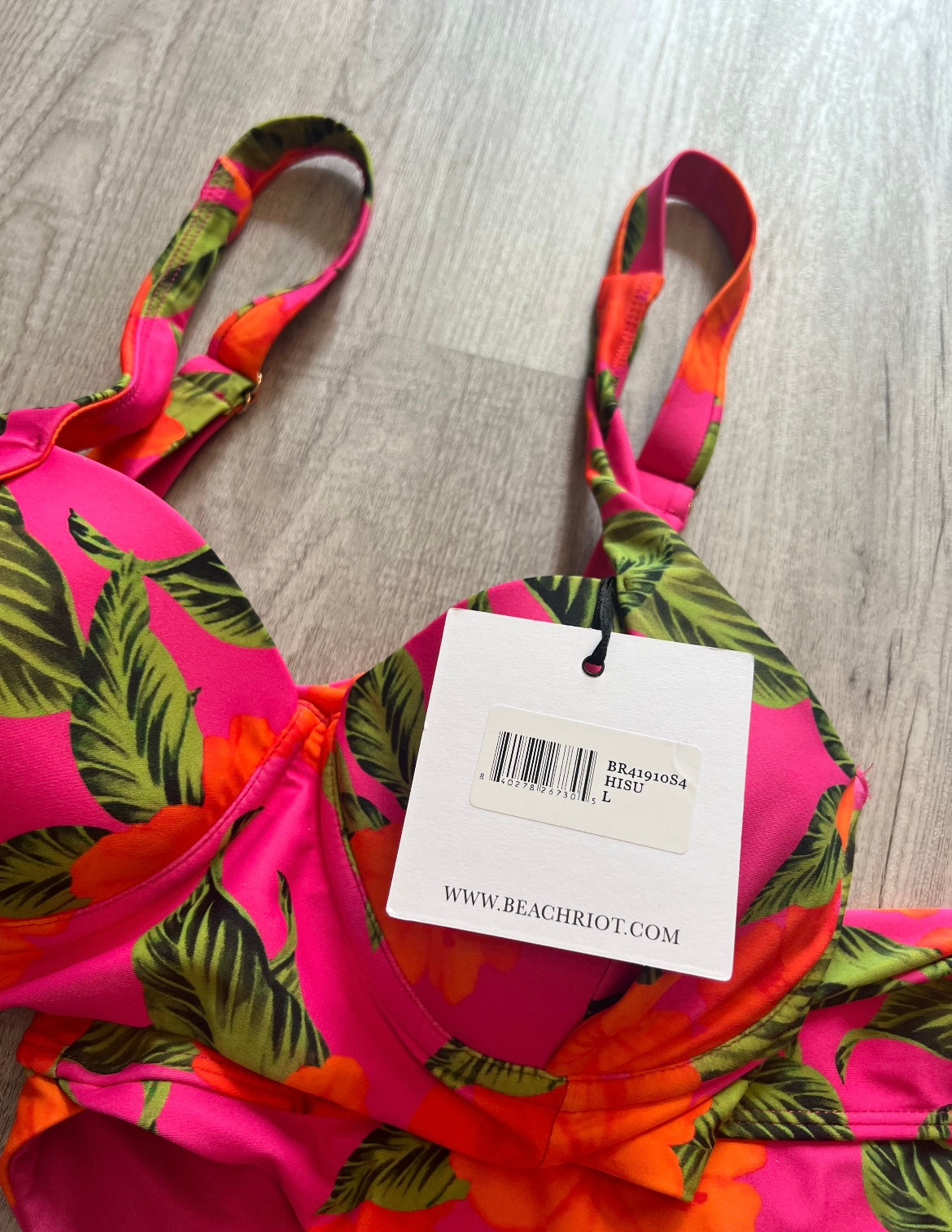 Beach Riot Tropical Floral High Rise Bikini Women’s Size Medium/Large Hot Pink