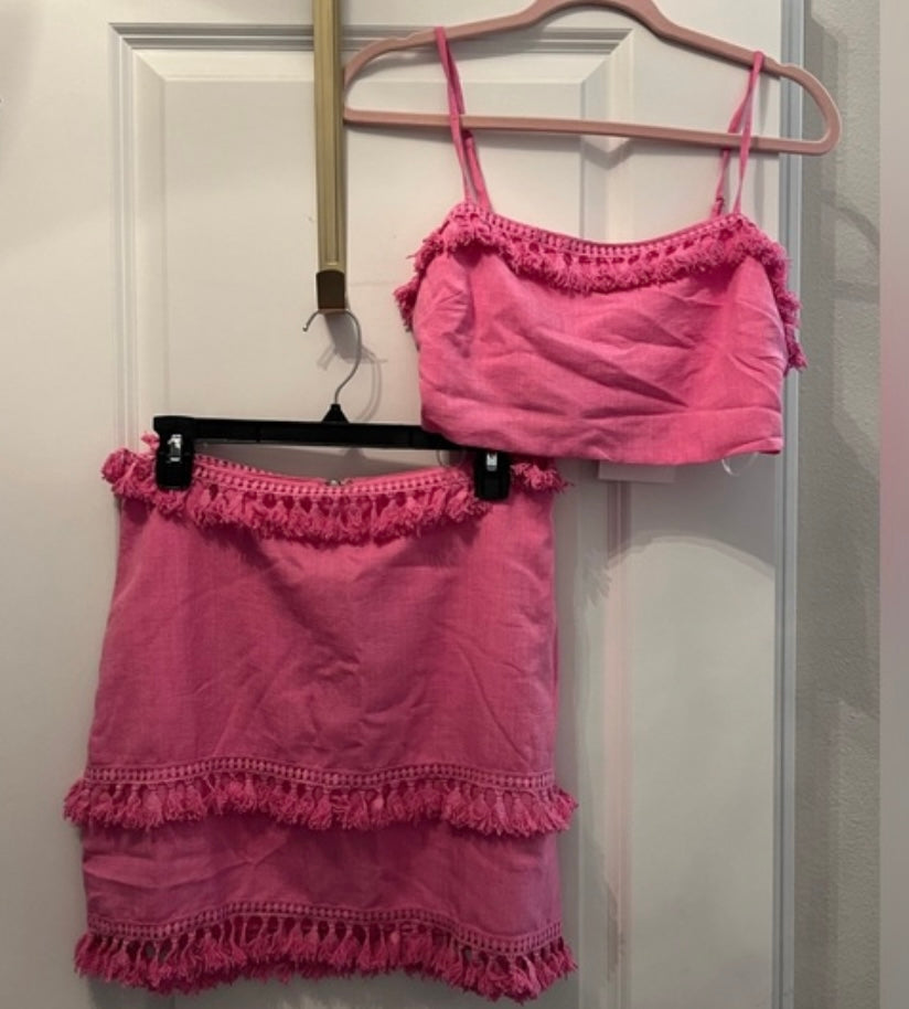 Cloud Ten Fringe Matching Set Women's Size Medium Pink