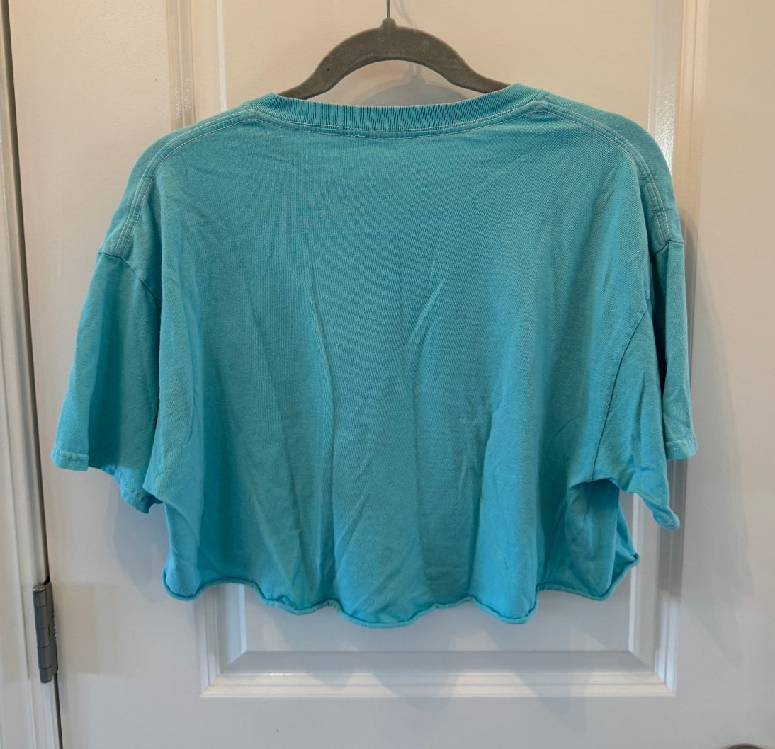 The Rolling Stones Cropped Band Tee Short Sleeve Women’s Size Large Turquoise