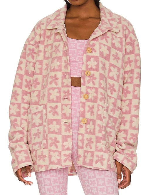 Beach Riot Oversized Skye Jacket Mod Flower Check Women’s Size Medium Pink