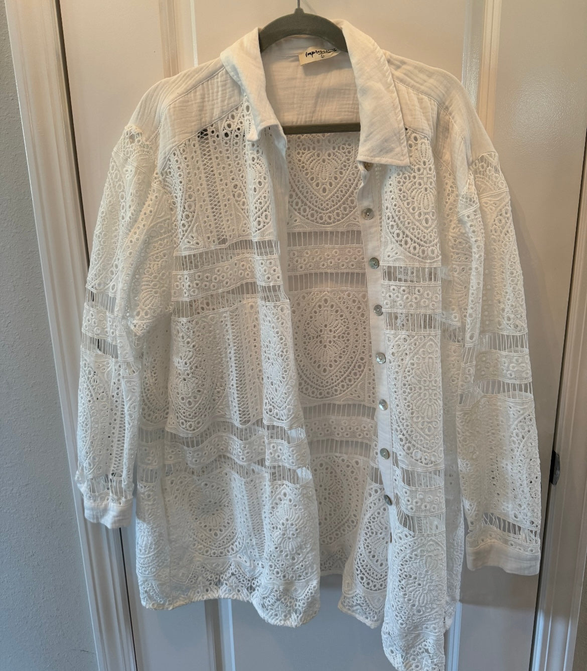 Lace Long Sleeve Swim Cover-Up Women’s Size Large White