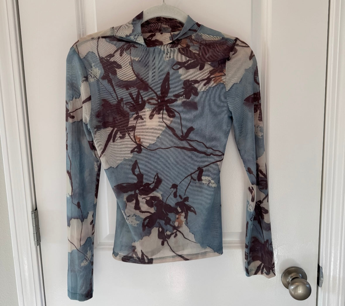 Anthropologie Floral Sheer Mesh Top Women’s XXS NWT
