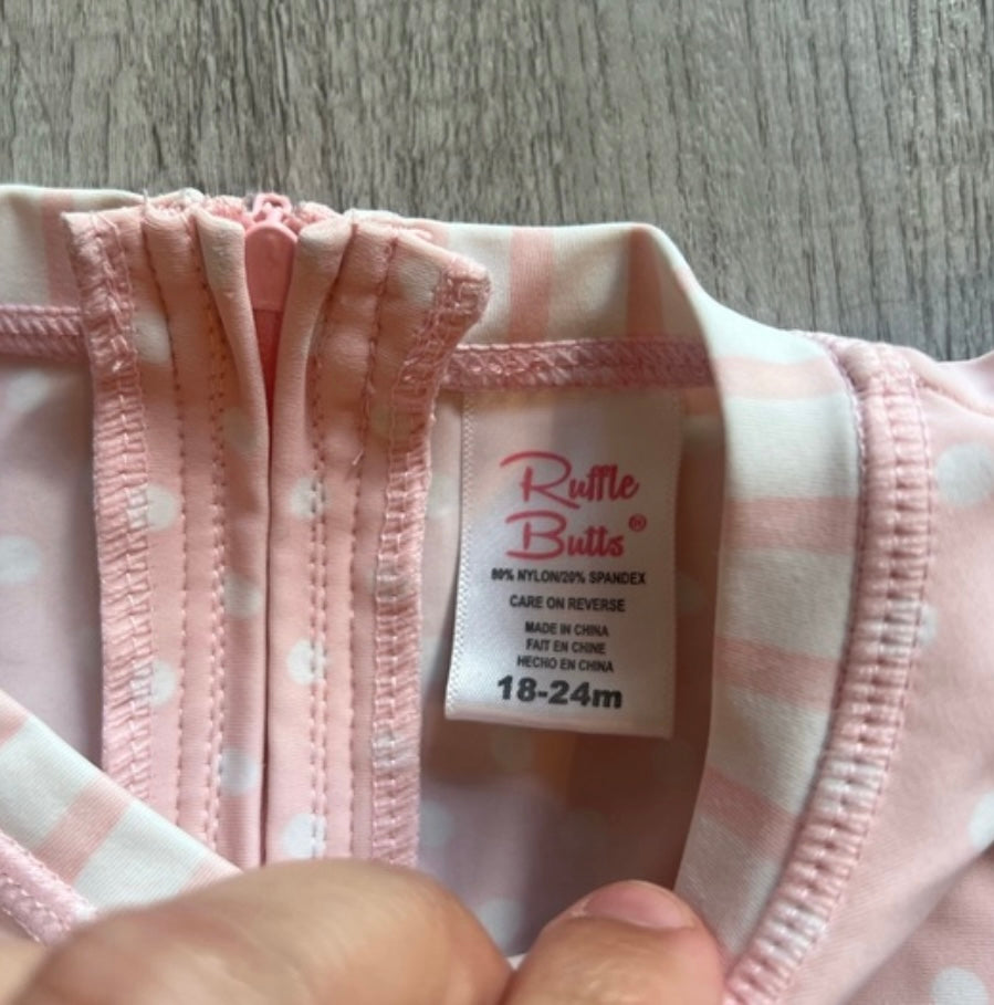 Ruffle Butts Long Sleeve Swimsuit Baby Girl Size 18/24M Pink
