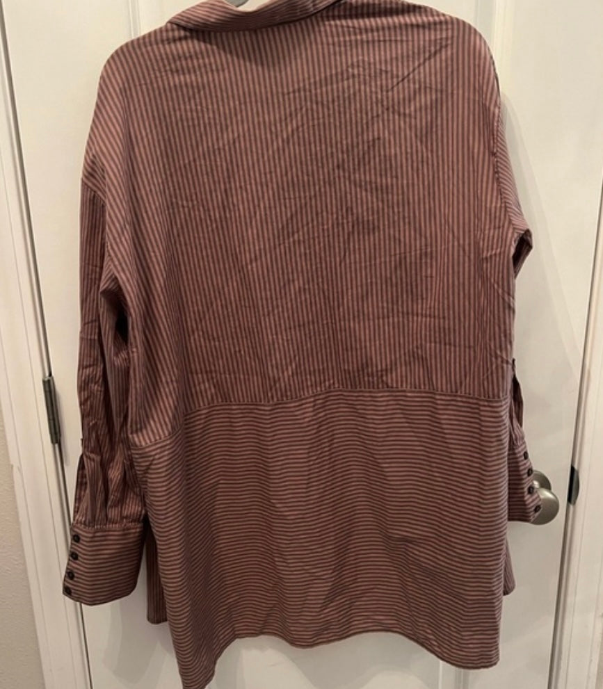 Free People Stripe Button Front Long Sleeve Shirt Women’s Size Small 4-6 Pink