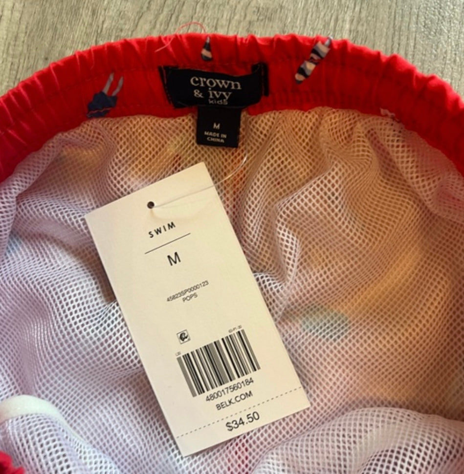 Crown & Ivy Popsicle Print Swim Trunks Boys Size Medium Red NWT