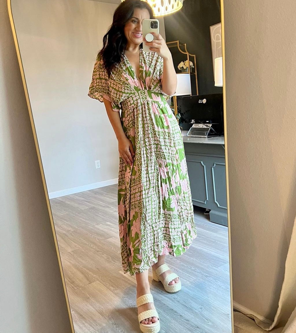 Olivaceous Maxi Dress Women’s Size Large Olive/Pink