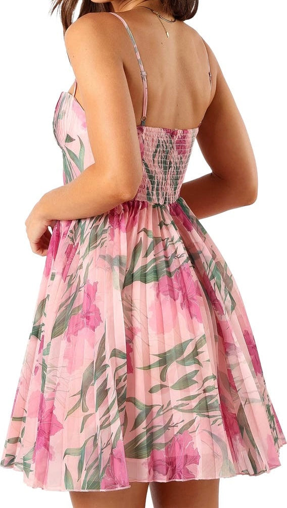 Petal & Pup Achanti Floral Pleated Chiffon Mini Dress Women’s Size XS Pink