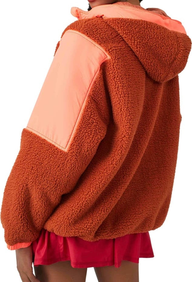 Free People FP Movement Lead the Pack Fleece Hooded Pullover Women’s Small Neon Coral