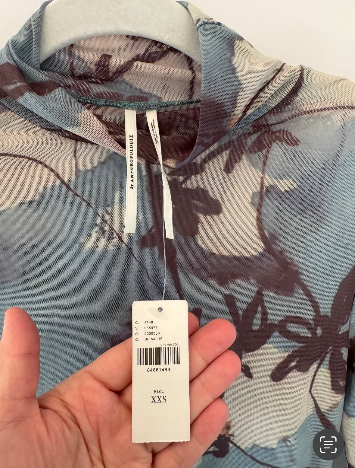 Anthropologie Floral Sheer Mesh Top Women’s XXS NWT