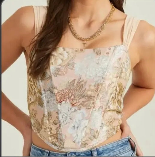 Altar’d State Floral Tapestry Corset Top Women’s Size XS Pink