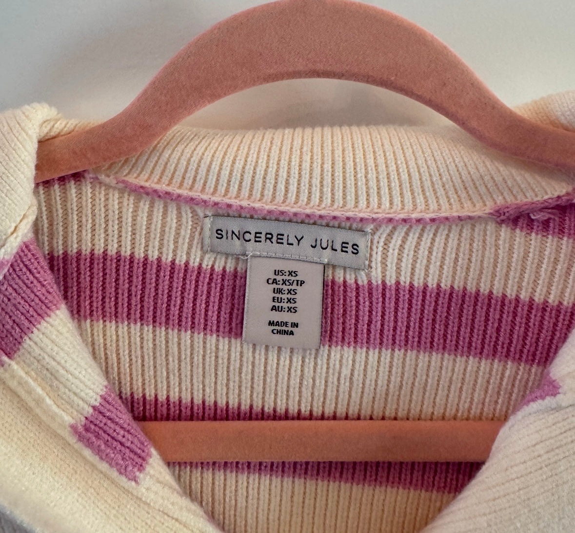Sincerely Jules Stripe Knit Sweater Women’s XS Cream Pink