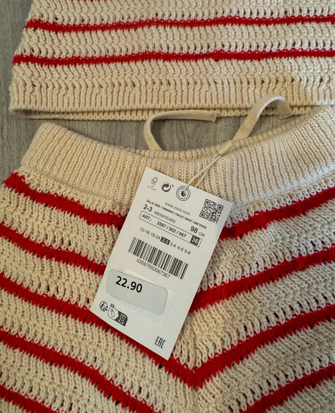 Zara 70s Crochet Stripe Toddler Girl Matching Set Top Size 3-4 Years Shorts Size 2-3 Years Cream Red
