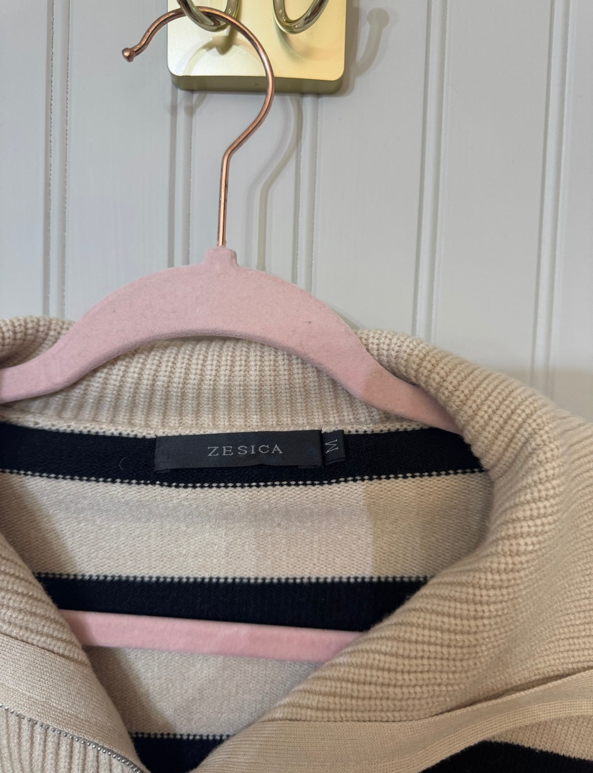 Stripe Quarter Zip Sweater Women’s Medium Cream