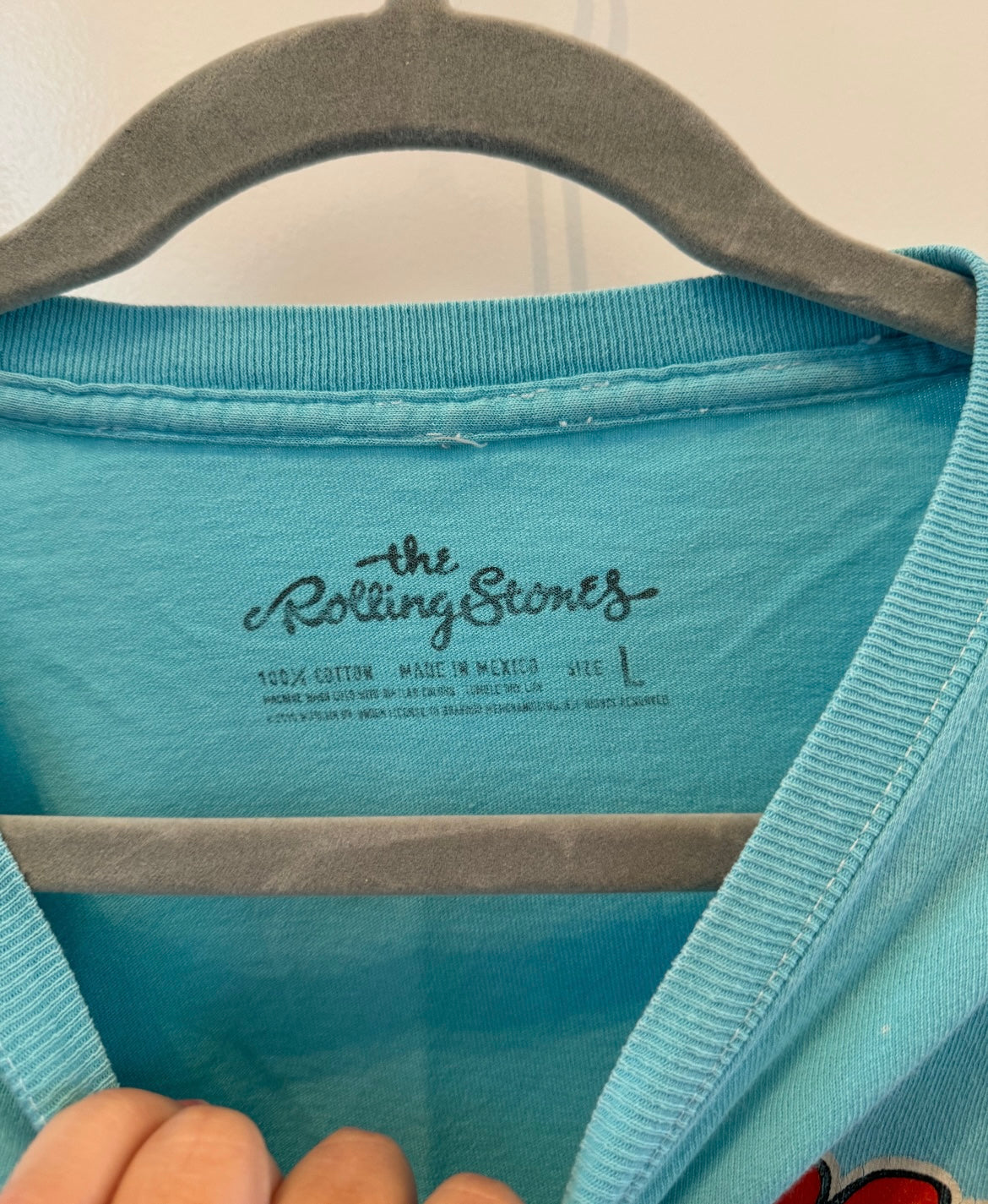 The Rolling Stones Cropped Band Tee Short Sleeve Women’s Size Large Turquoise
