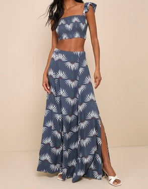 Lulu’s Trancoso Floral Print Matching Set Women’s Small Dusty Blue