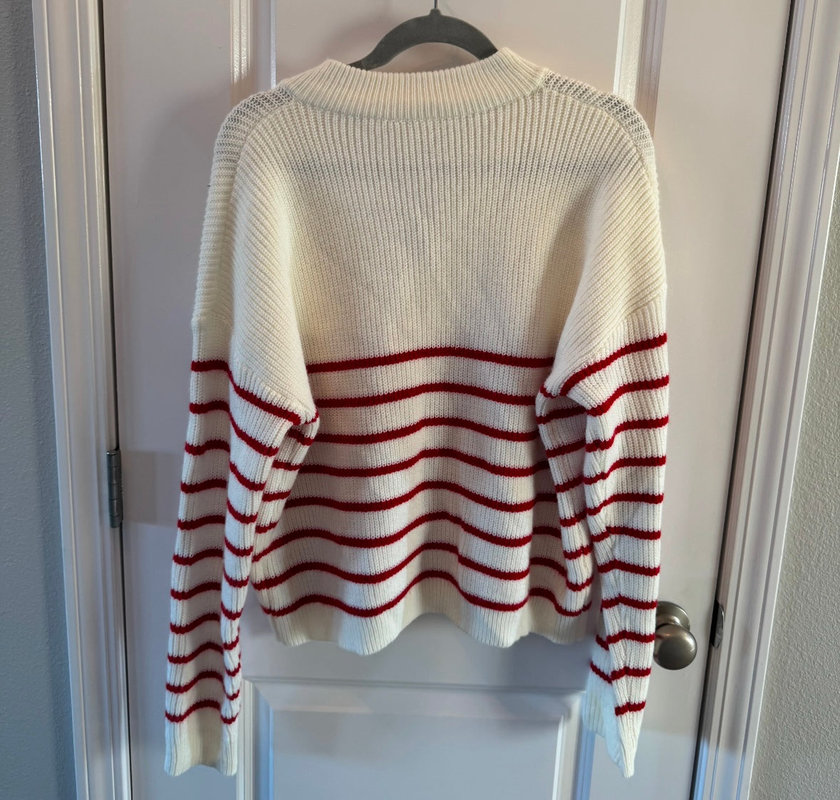 Stripe Quarter Zip Knit Sweater Women’s Size Large Cream Pink