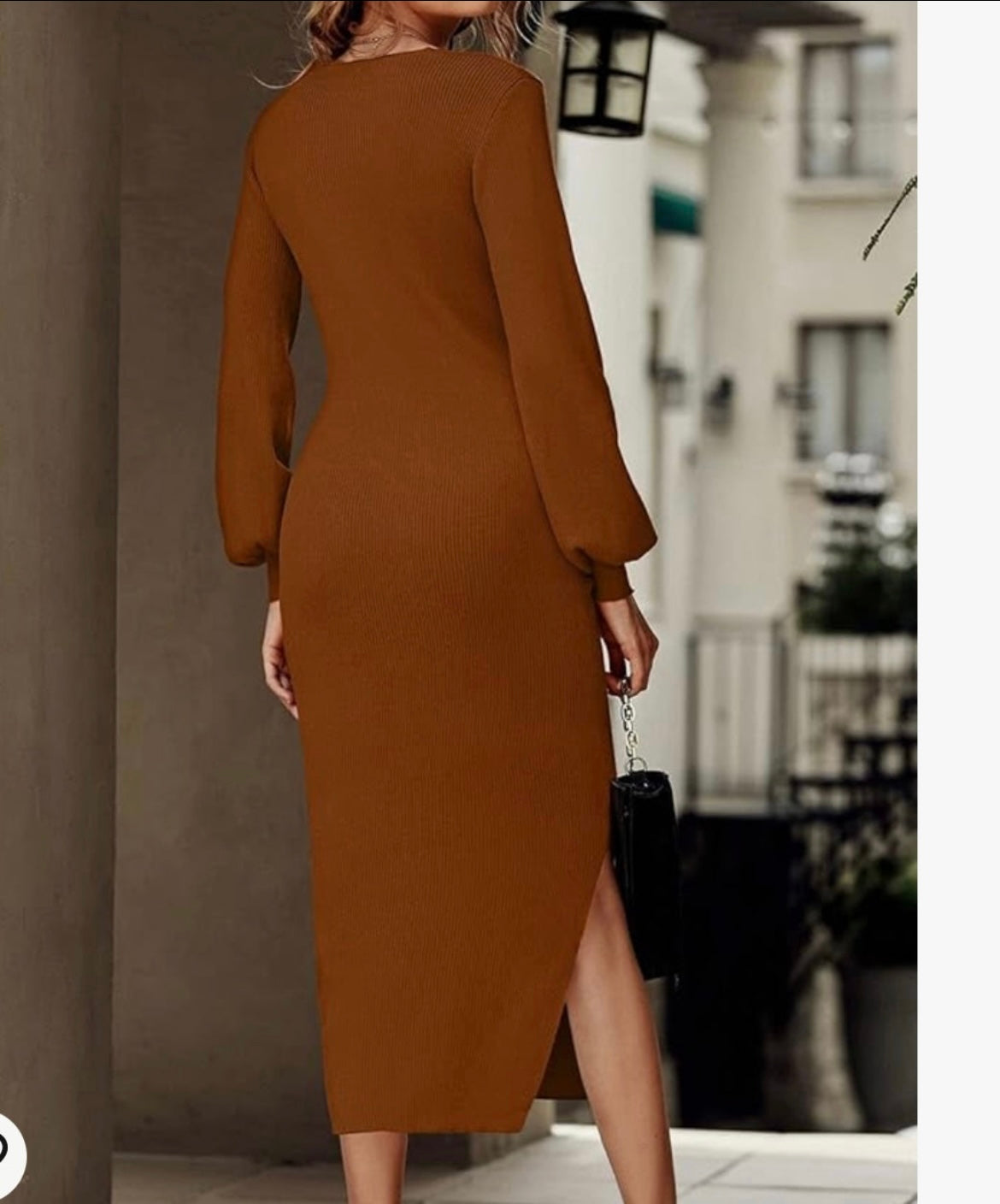 Cinch Front Ribbed Sweater Midi Dress w Side Slit Women’s Size Medium Caramel NWT