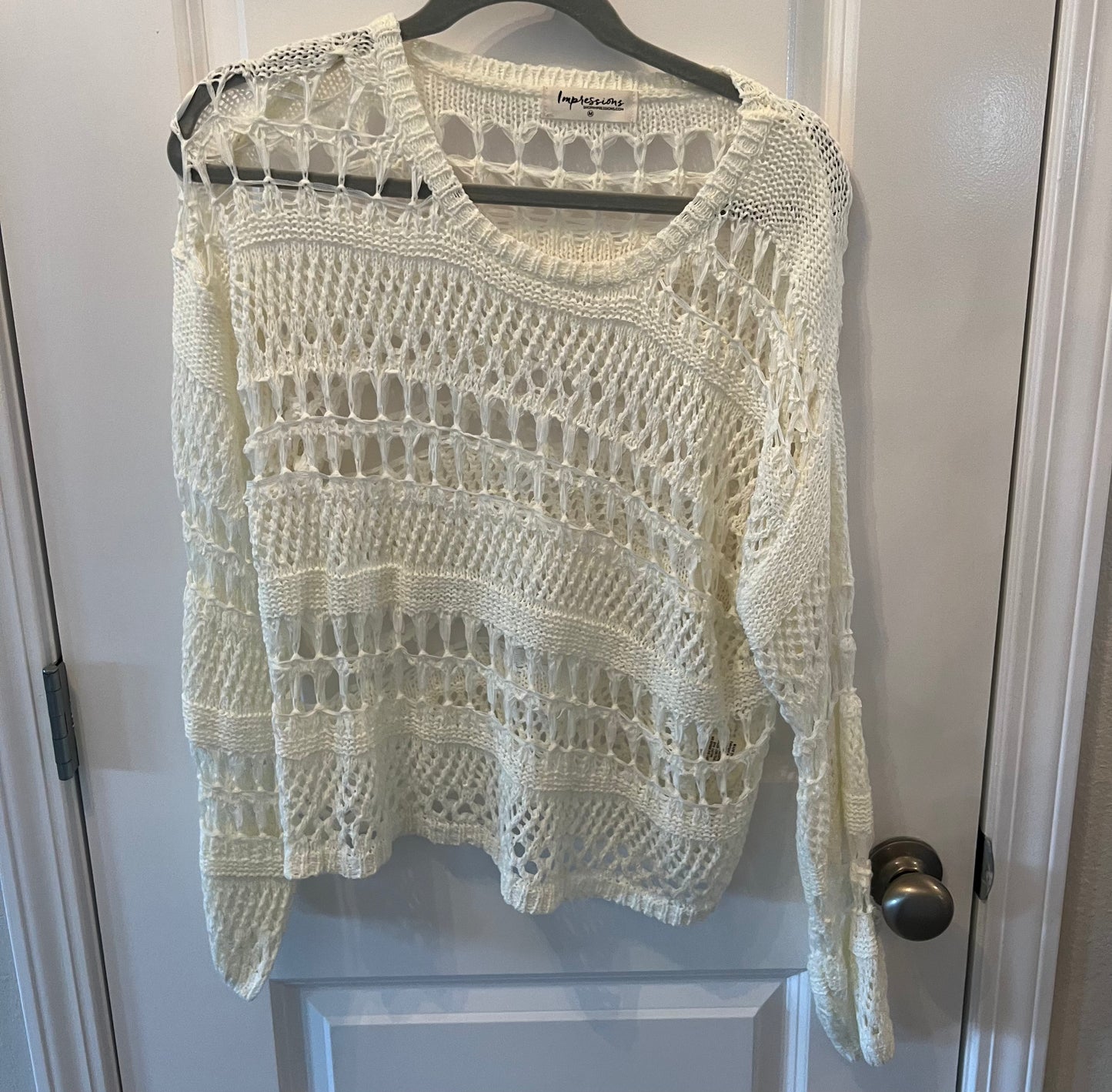 Loose Knit Crochet Sweater Women’s Medium White