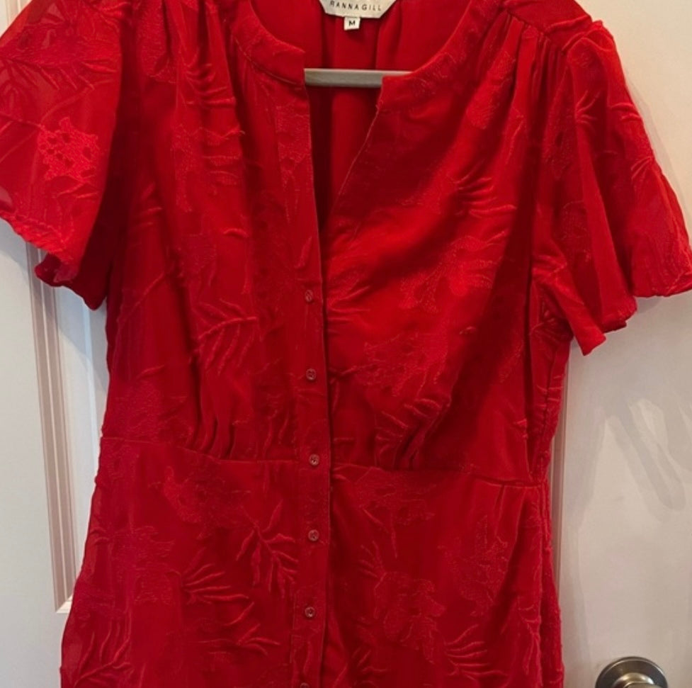 Anthropologie Ranna Gill Shirt Dress Women's Size Medium 8-10 Red