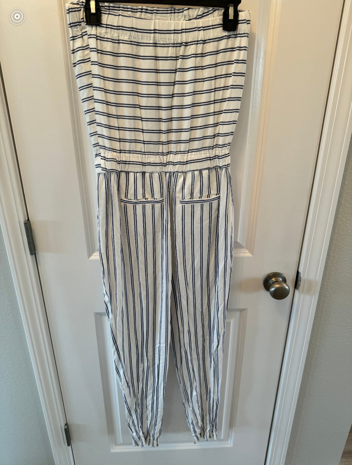 Life in Progress Nautical Stripe Drawstring Jumpsuit Women’s Size Small White Navy