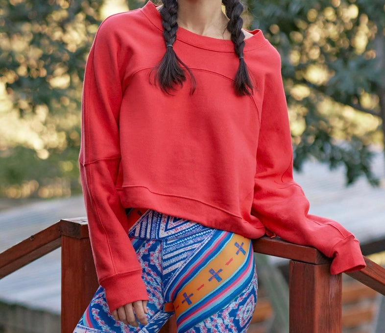 Free People FP Movement Off Sides Sweatshirt Women’s Size XS Red