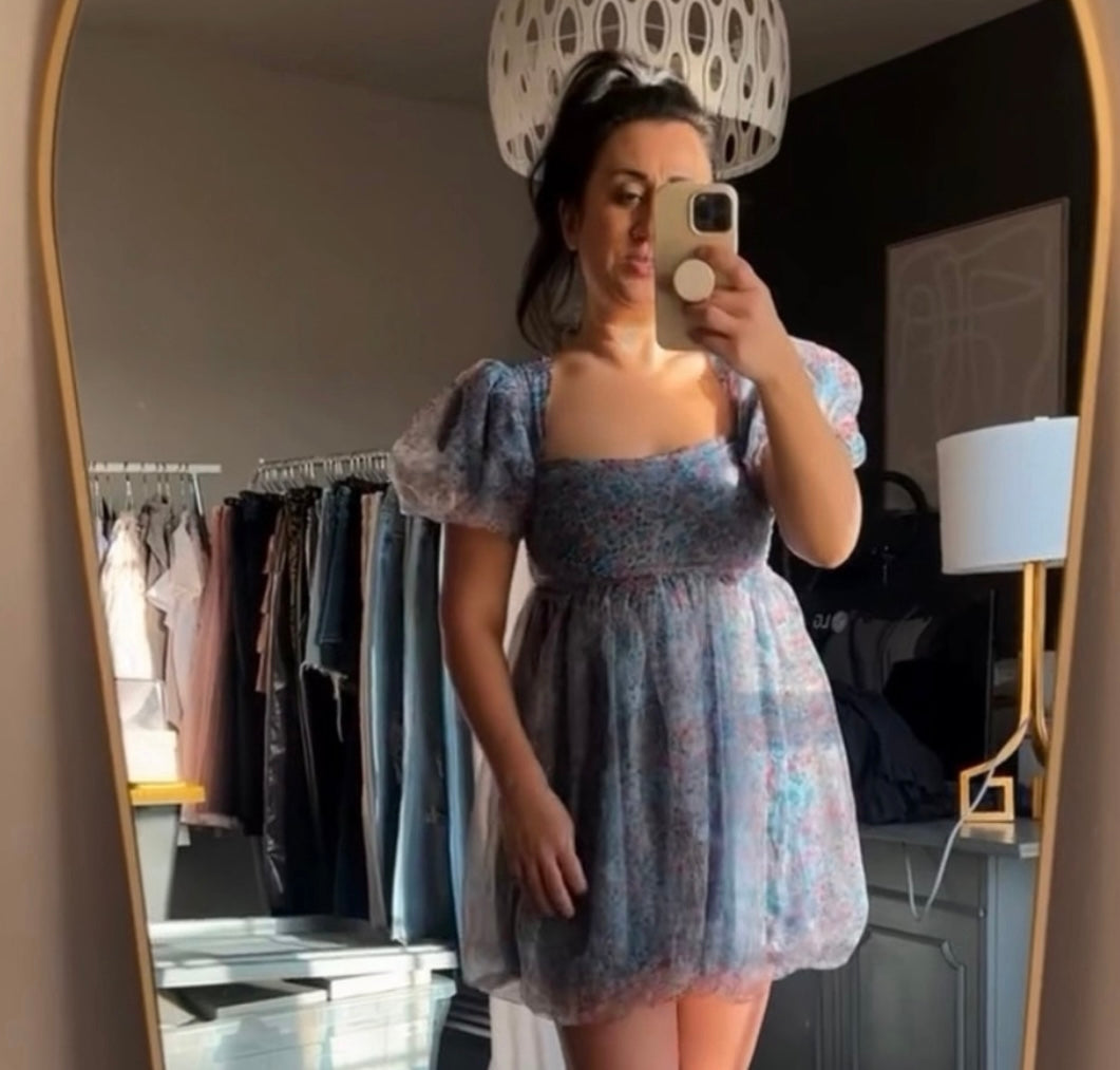 Storia Ditzy Floral Puff Sleeve Dress Women’s Size Small 4-6 Blue