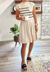 Stripe Knit Pleated Dress Women’s Size Small Cream