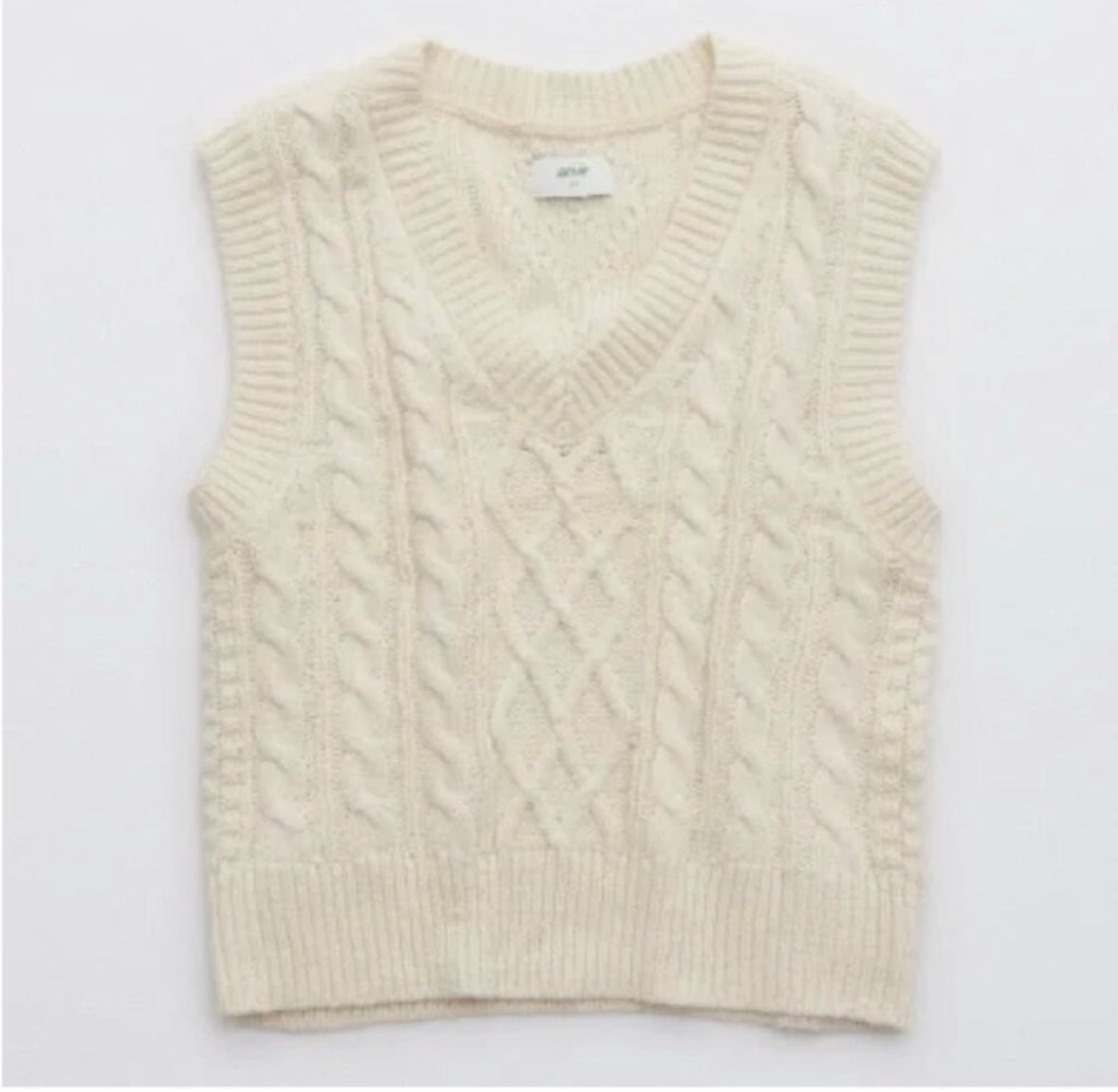 Aerie Cableknit Sweater Vest Women’s Medium Cream