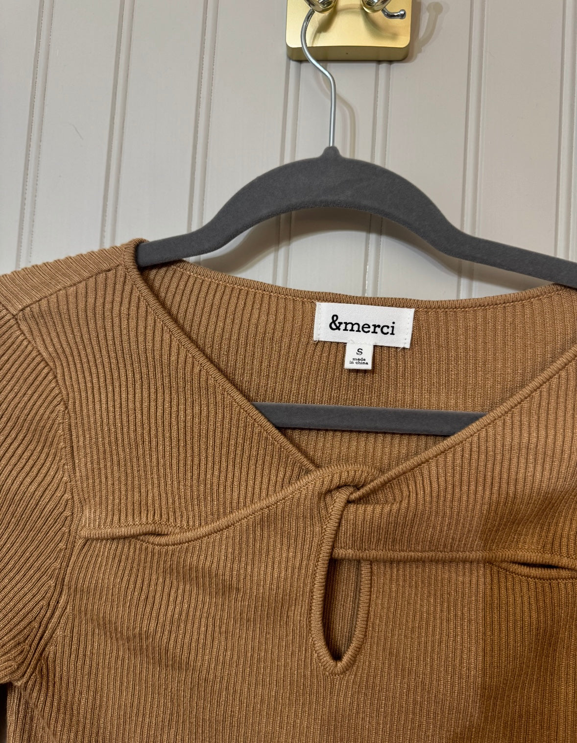 Twist Front Knit Top Women’s Small Tan