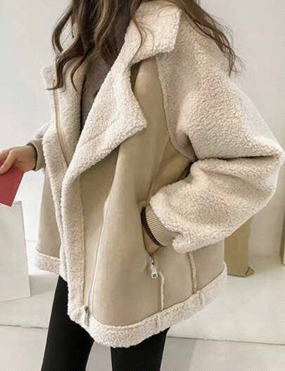 Faux Suede Sherpa Aviator Jacket Women’s Size Medium Cream NWT