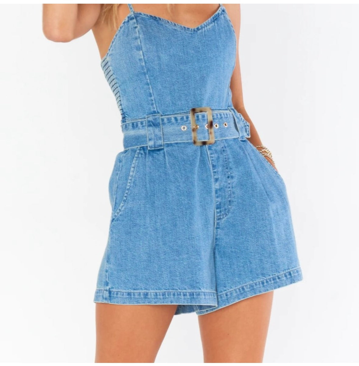 Show Me Your Mumu Sloane Belted Denim Romper Women’s Medium