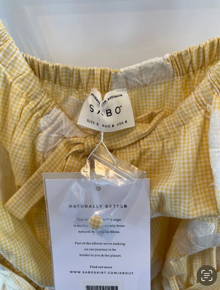 SABO Bellatrix Playsuit Gingham Romper Women’s Size 4 Yellow NWT