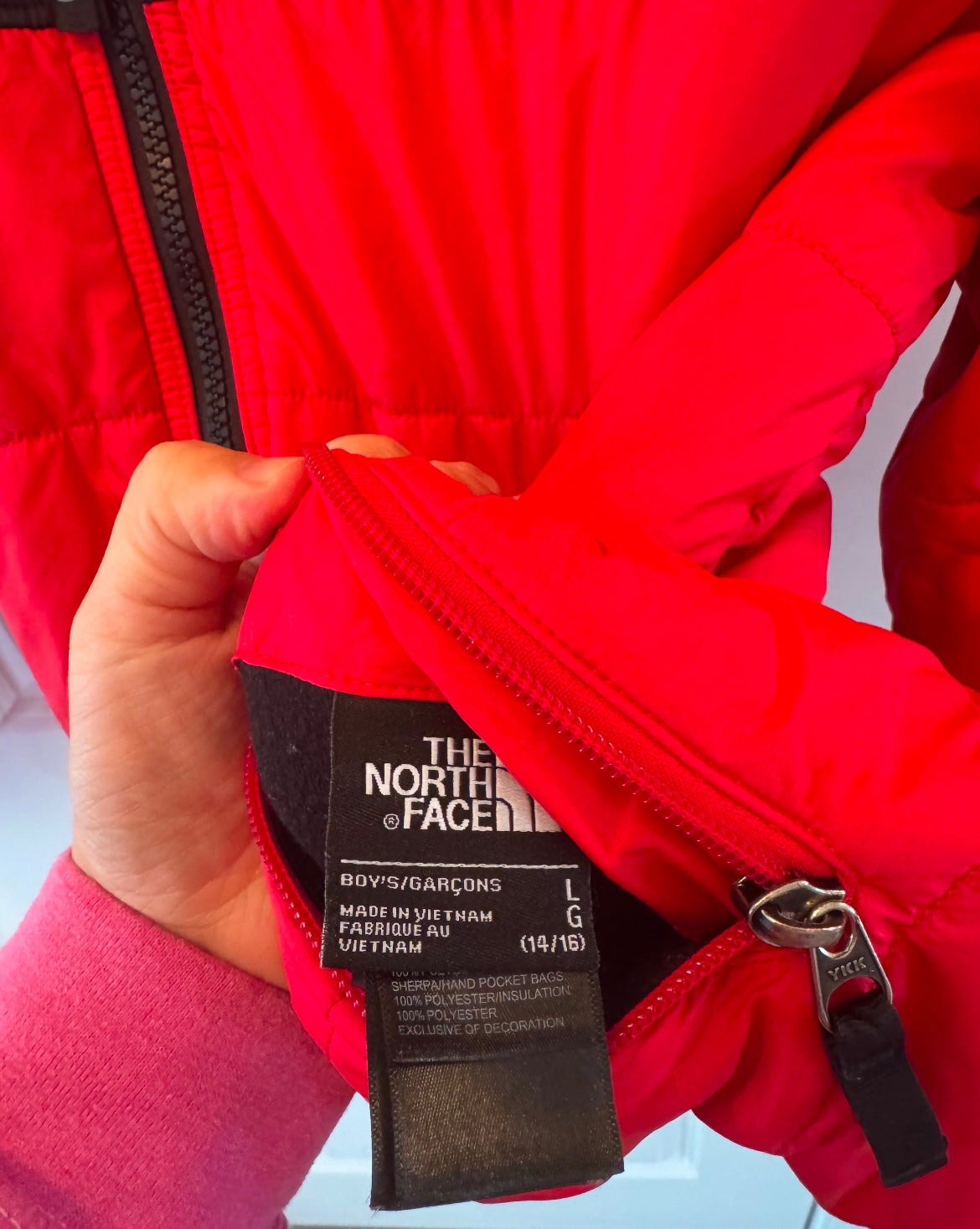The North Face Full Zip Quilted Hooded Jacket Youth Boys Size Large Red