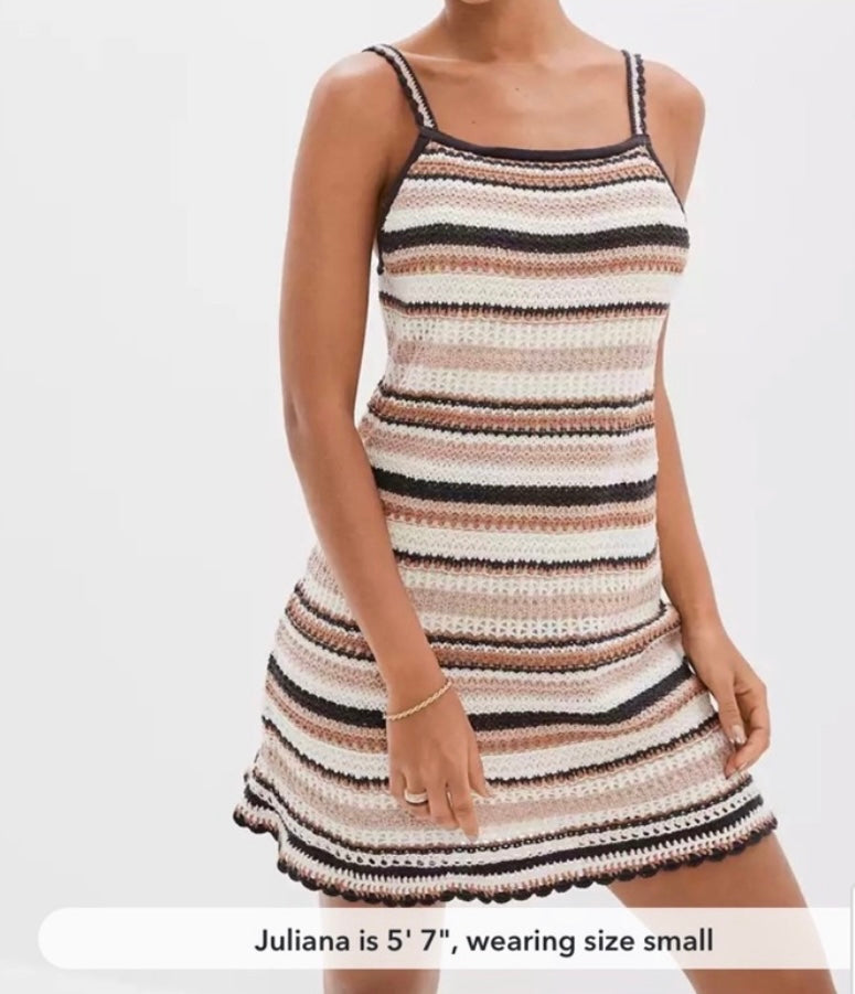 American Eagle Crochet Stripe Mini Dress Women’s Medium Brown