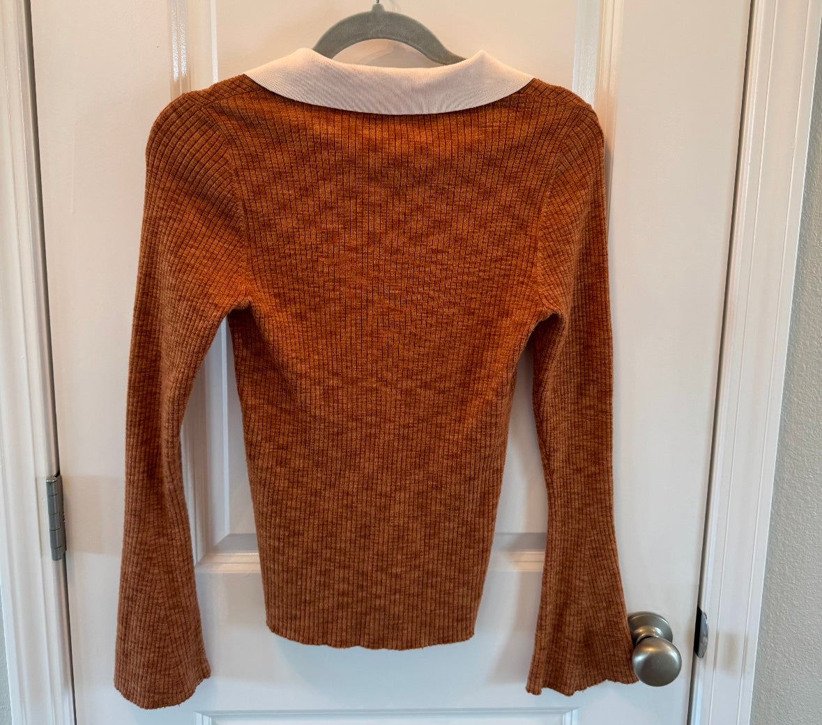 Loft Two Tone Ribbed Polo Sweater Women’s Medium Brown