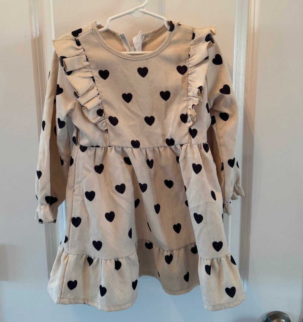 Corduroy Dress Heart Print Toddler Size 4 Years Tan