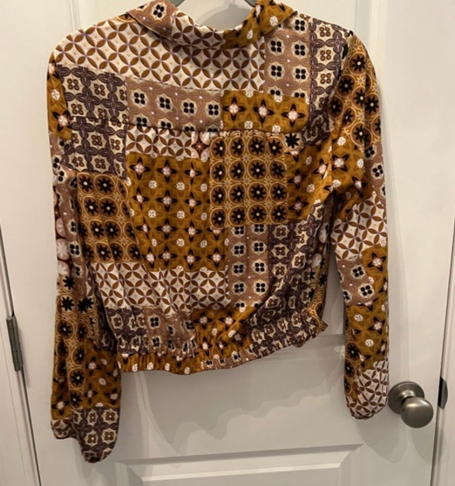 Drew Print Button Front Shirt Women’s Size Small 4-6 Mustard